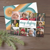 10 foto rand - Merry Christmas Retro Line Art Feestdagenkaart