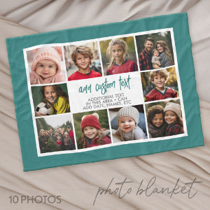 10 foto rand met tekst in het midden - turquoise fleece deken
