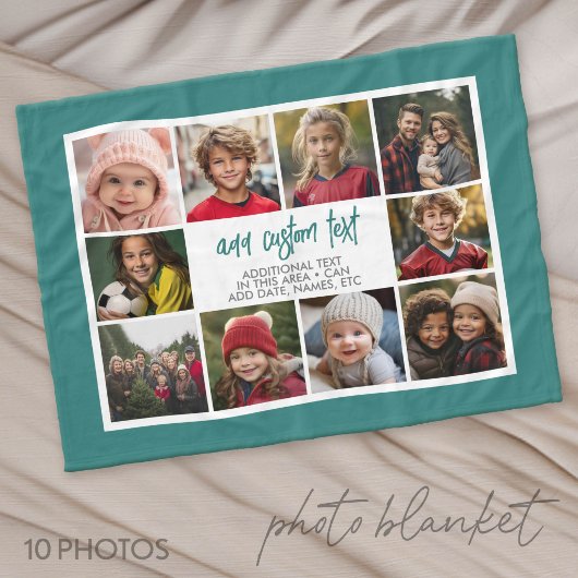 10 foto rand met tekst in het midden - turquoise fleece deken