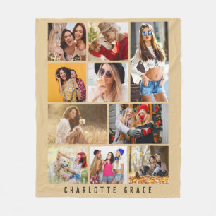 10 Foto Simple Modern Minimal Brown Stylish Name Fleece Deken