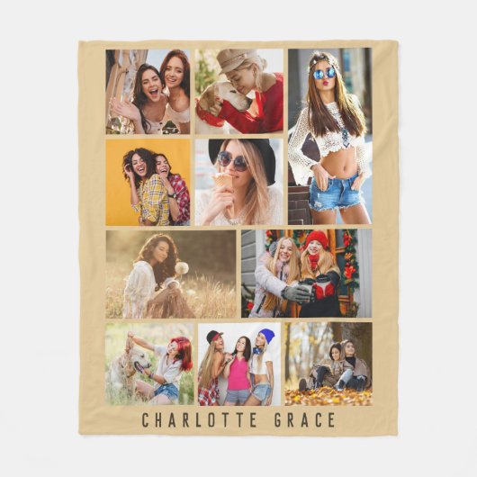 10 Foto Simple Modern Minimal Brown Stylish Name Fleece Deken (Voorkant)