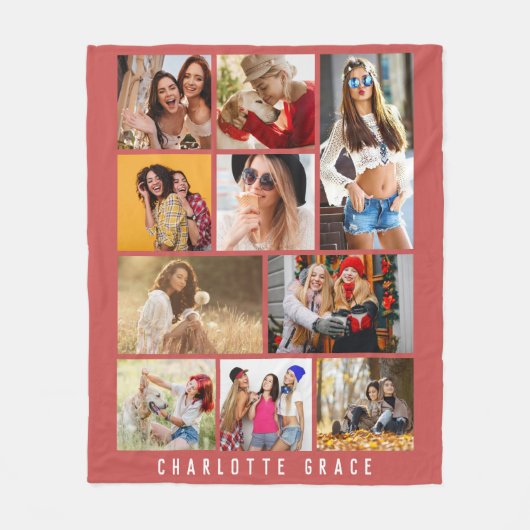 10 Foto Simple Modern Minimal Roos Red Chic Name Fleece Deken (Voorkant)