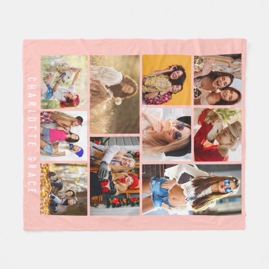 10 Foto Simple Modern Minimal Roze Stijlvolle Naam Fleece Deken (Voorkant (Horizontaal))