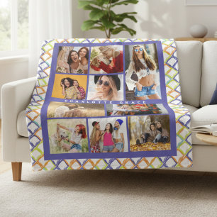 10 Foto Trendy Moderne Colorful Geometric Name Fleece Deken