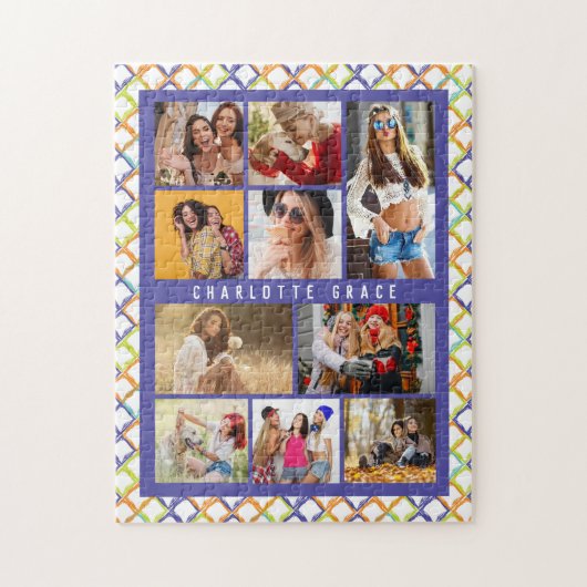 10 Foto Trendy Moderne Colorful Geometric Name Legpuzzel (Verticaal)