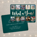 10 Fotocollage Blauwgroen Groen Wat een jaar! scri Folie Feestdagenkaart<br><div class="desc">Wat een jaar om te herinneren! Verstuur stijlvolle vrolijke groeten en deel 10 van uw favoriete afbeeldingen met een aangepaste 5x7 fotocollage blauwgroen en de gouden folie van het roos vakantiekaart. De tekst op deze sjabloon is eenvoudig te personaliseren om het even welke tekst zoals Zure Kerstmis, Prettige feestdagen, Zegengroeten,...</div>