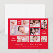 10 Fotocollage citeert Red Merry Christmas Feestdagenkaart (Voorkant / Achterkant)