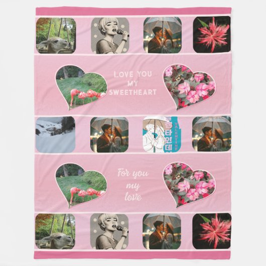 10 Fotocollage en typografie moderne roze gewoonte Fleece Deken (Voorkant)