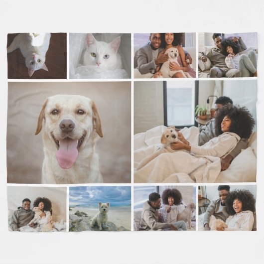 10 Fotocollage Familie Gepersonaliseerd Fleece Deken (Voorkant (Horizontaal))