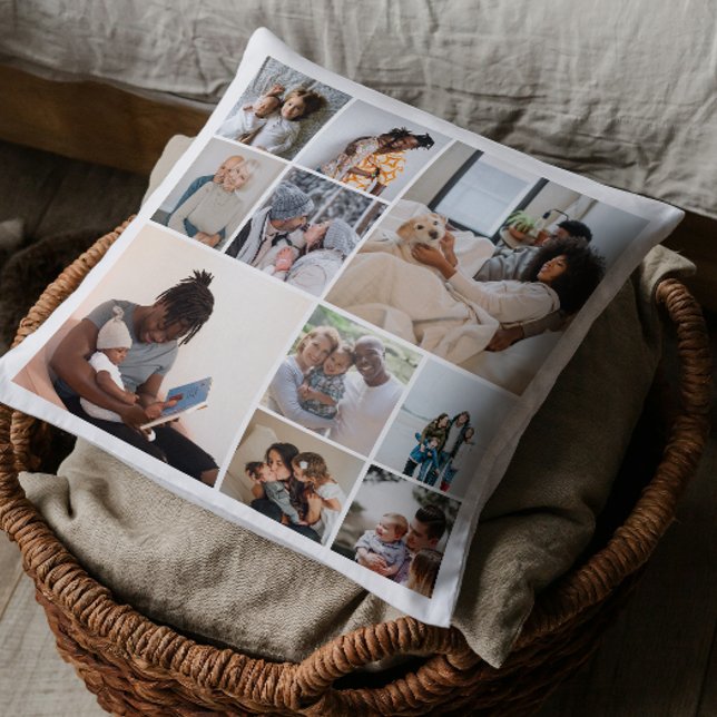 10 Fotocollage gepersonaliseerd Kussen (10 Photo Collage Personalized Throw Pillow by Ricaso. Add own photographs, two sided black & white.)