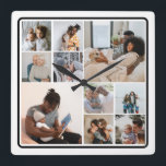10 Fotocollage gepersonaliseerd Vierkante Klok<br><div class="desc">10 Fotocollage Familie Gepersonaliseerde wandklok van Ricaso - met 10 fotosjablonen. Een prachtig fotocadeau voor jezelf of anderen</div>