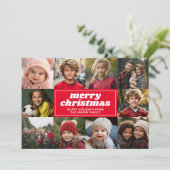 10 Fotocollage - Merry Christmas Red Line Art Feestdagenkaart (Staand voorkant)