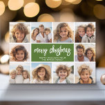 10 Fotocollage - Merry Christmas Retro Stripes Feestdagenkaart<br><div class="desc">Diep groen en rood retro streep patroon — Gebruik 10 vierkante foto's en maak een unieke en trendy Merry Christmas groet met een rustiek modern script op de voorkant en een feestelijk lijnkunstpatroon op de achterkant. Als u iets wilt verplaatsen, klikt u op de knop Aanpassen om wijzigingen aan te...</div>