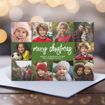 10 Fotocollage - Merry Christmas Retro Stripes Feestdagenkaart<br><div class="desc">Diep groen retro streep patroon — Gebruik 10 vierkante foto's en maak een unieke en trendy Merry Christmas groet met een rustiek modern script aan de voorkant en een feestelijk lijnkunstpatroon aan de achterkant. Als u iets wilt verplaatsen,  klikt u op de knop Aanpassen om wijzigingen aan te brengen.</div>