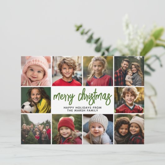 10 Fotocollage - Merry Christmas Retro Stripes Feestdagenkaart (Staand voorkant)