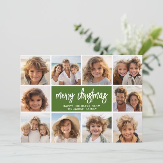 10 Fotocollage - Merry Christmas Retro Stripes Feestdagenkaart (Staand voorkant)