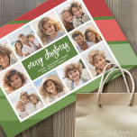 10 Fotocollage - Merry Christmas Retro Stripes Tissuepapier<br><div class="desc">Diep groen en rood retro streeppatroon - Gebruik 10 vierkante foto's en maak een uniek en trendy vrolijk kerstweefsel met een rustiek modern script aan de voorkant en een feestelijk lijnkunstpatroon. Als u iets moet verplaatsen,  klikt u op de knop Aanpassen om wijzigingen aan te brengen.</div>