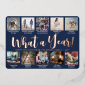 10 Fotocollage Navy Blue Wat een jaar! script Folie Feestdagenkaart (Voorkant)