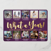 10 Fotocollage Paarse Wat een jaar! trendy script Folie Feestdagenkaart (Voorkant)
