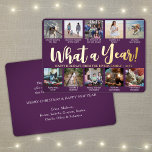 10 Fotocollage Paarse Wat een jaar! trendy script Folie Feestdagenkaart<br><div class="desc">Wat een jaar om te herinneren! Verstuur stijlvolle vrolijke groeten en deel 10 van je favoriete afbeeldingen met een speciale 5x7 fotocollage paars en gouden folie vakantiekaart. De tekst op deze sjabloon is eenvoudig te personaliseren om het even welke tekst zoals Zure Kerstmis, Prettige feestdagen, Zegengroeten, de Kaas van het...</div>