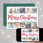 10 Fotocollage Script Merry Christmas Modern Feestdagenkaart<br><div class="desc">Stuur stijlvolle vreugdevolle groeten en deel 10 van uw favoriete afbeeldingen met een feestelijke aangepaste fotocollage Vrolijke kerstkaart. Alle tekst op deze sjabloon Prettige feestdagen is eenvoudig te personaliseren met elke formulering, zoals Het heldere cranberryrode en groene ontwerp is voorzien van trendy handgeschreven scriptkalligrafie, moderne minimalistische typografie en tien vierkante...</div>