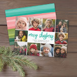 10 Fotocollage - Vrolijke kerstkleurblokken Feestdagenkaart<br><div class="desc">Terug - Abstract kleurenblokpatroon — Gebruik 10 vierkante foto's en maak een unieke en trendy vrolijke kerstgroet met een rustiek modern script aan de voorkant en een feestelijk lijnkunstpatroon aan de achterkant. Als u iets wilt verplaatsen,  klikt u op de knop Aanpassen om wijzigingen aan te brengen.</div>