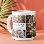 10 Fotorand met tekstcentrum - Blauwgroen grijs Grote Koffiekop<br><div class="desc">Gebruik 10 vierkante foto's en maak een uniek geschenk met een modern script lettertype in een blauwgroen kleur. De foto's omringen de tekst en markeren familie- en vriendenfoto's. De collage wordt aan beide kanten herhaald zodat de gebruiker de foto's van alle kanten kan zien.</div>