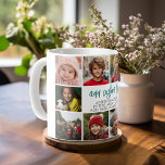 10 Fotorand met tekstcentrum - Blauwgroen grijs Koffiemok<br><div class="desc">Gebruik 10 vierkante foto's en maak een uniek geschenk met een modern script lettertype in een blauwgroen kleur. De foto's omringen de tekst en markeren familie- en vriendenfoto's.</div>