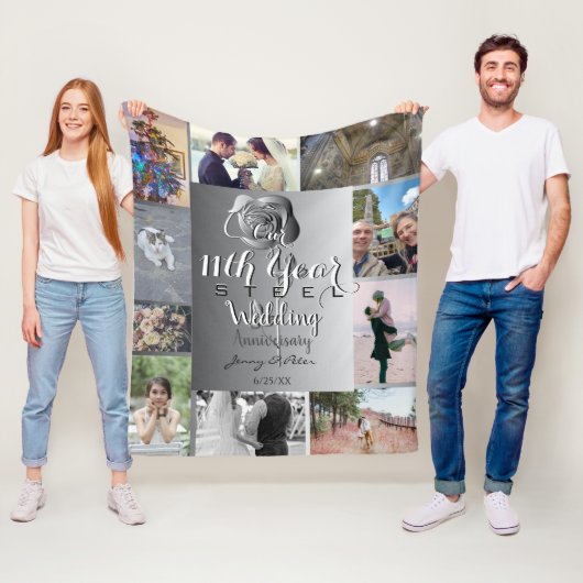 10 foto's met 11e Jubilea Roos Fleece Deken (In situ)