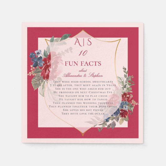 10 Fun Facts Passen getrouwd Couple Magenta Rozen  Servet (Voorkant)