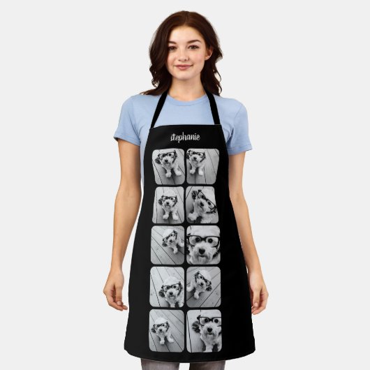 10 Gestapelde foto Collage - zwarte witte scriptna Schort (Gedragen)