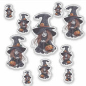 10 Halloween-Hexe mit Kürbis -  Sticker (Voorkant)