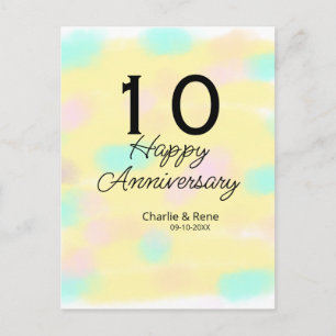 10 huwelijksjubileum gele pastel naam retro bo briefkaart