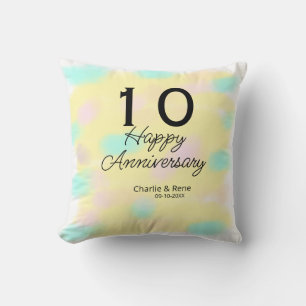 10 huwelijksjubileum gele pastel naam retro bo kussen