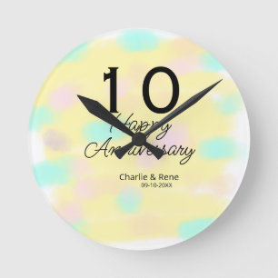 10 huwelijksjubileum gele pastel naam retro bo ronde klok