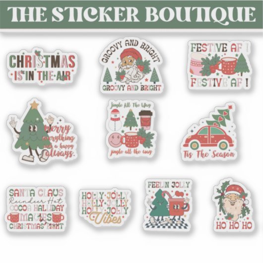 10 in een Schattige feestelijk groovy kerst Collec Sticker (Voorkant)