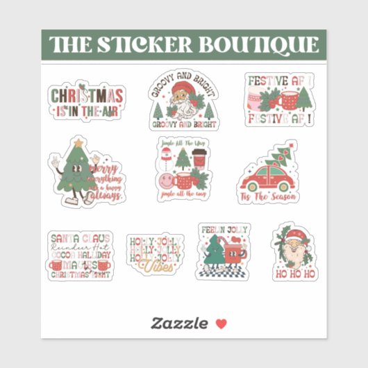 10 in een Schattige feestelijk groovy kerst Collec Sticker (Vel)