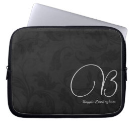 10-inch zwart monogrammed Damask Laptop Sleeve