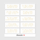 10 Individuele gast Naam Adres Feestje Bruiloft Sticker (Vel)