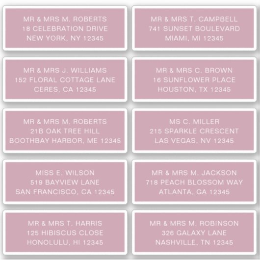 10 Individuele gast Naam Adres Feestje Bruiloft Sticker (Voorkant)