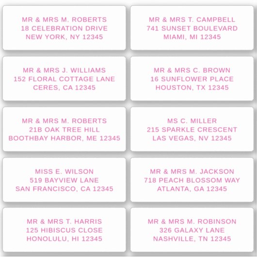 10 individuele gast naam adres feestje bruiloft sticker (Voorkant)