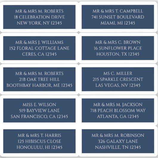 10 Individuele Gast Naam Adres Mystiek Blauw Sticker (Voorkant)