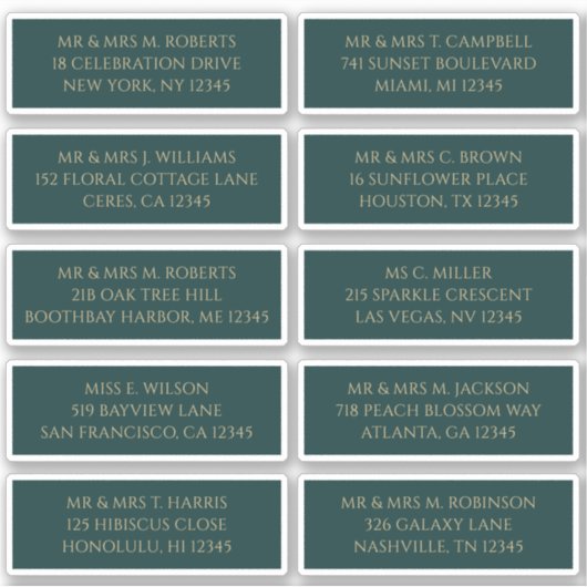 10 Individuele Gast Naam Adres Mystiek Groen Sticker (Voorkant)