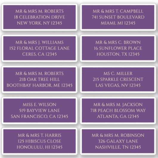 10 Individuele Gast Naam Adres Mystiek Paarse Sticker (Voorkant)