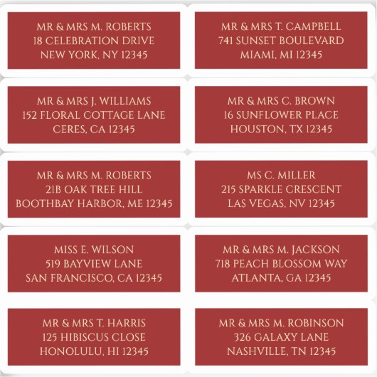 10 Individuele Gast Naam Adres Mystiek Rood Sticker (Voorkant)