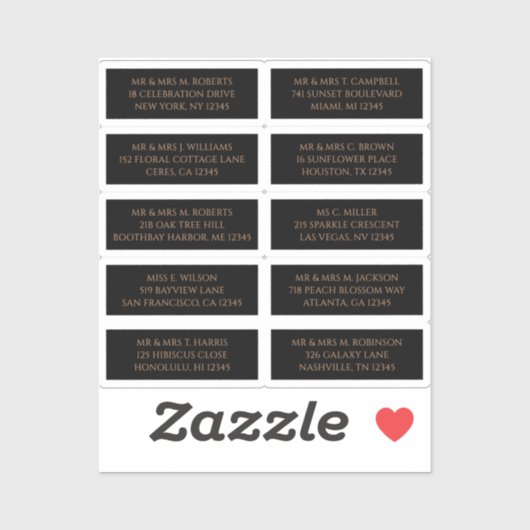 10 Individuele Gast Naam Adres Mystiek Zwart Sticker (Vel)