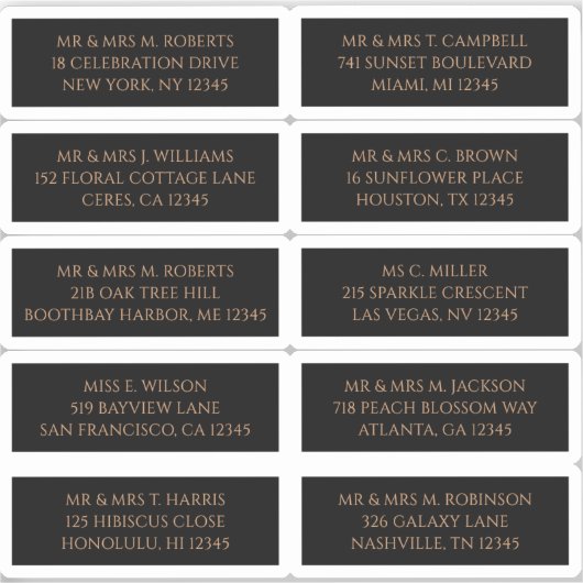 10 Individuele Gast Naam Adres Mystiek Zwart Sticker (Voorkant)