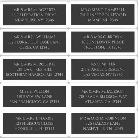 10 Individuele Gast Naam Adres Mystiek Zwart Sticker (Voorkant)