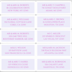 10 Individuele Gast Naam Adres Mystieke Lavendel Sticker