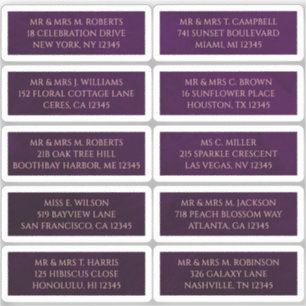 10 Individuele Gast Naam Adres Mystieke Plum Sticker